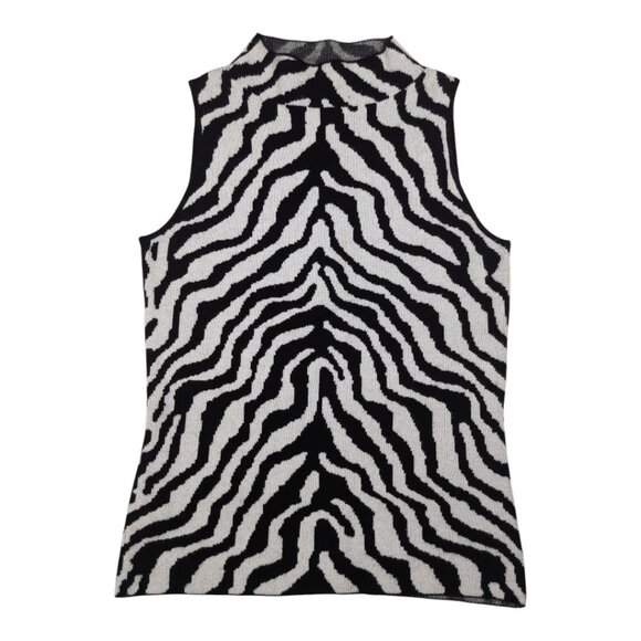 T Tahari Zebra Print Sleeveless Sweater Mock Neck Top Edgy Mob Wife - Picture 1 of 8